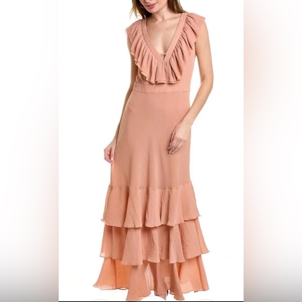 Ted Baker Ashleih Dusty Pink Maxi Dress With a ruffled V-Neck